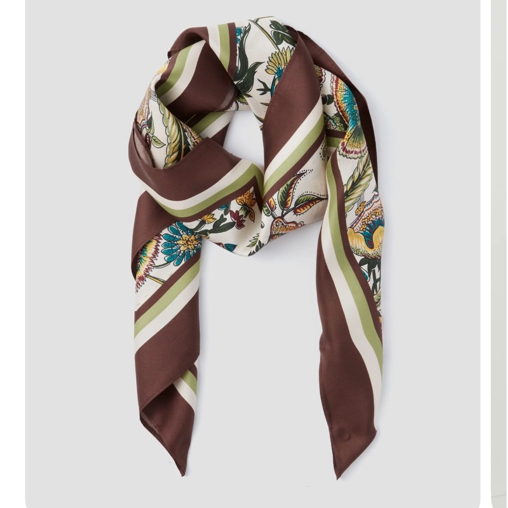 Tuckrrnuck Brown Sharp Floral Medium Silk Scarf